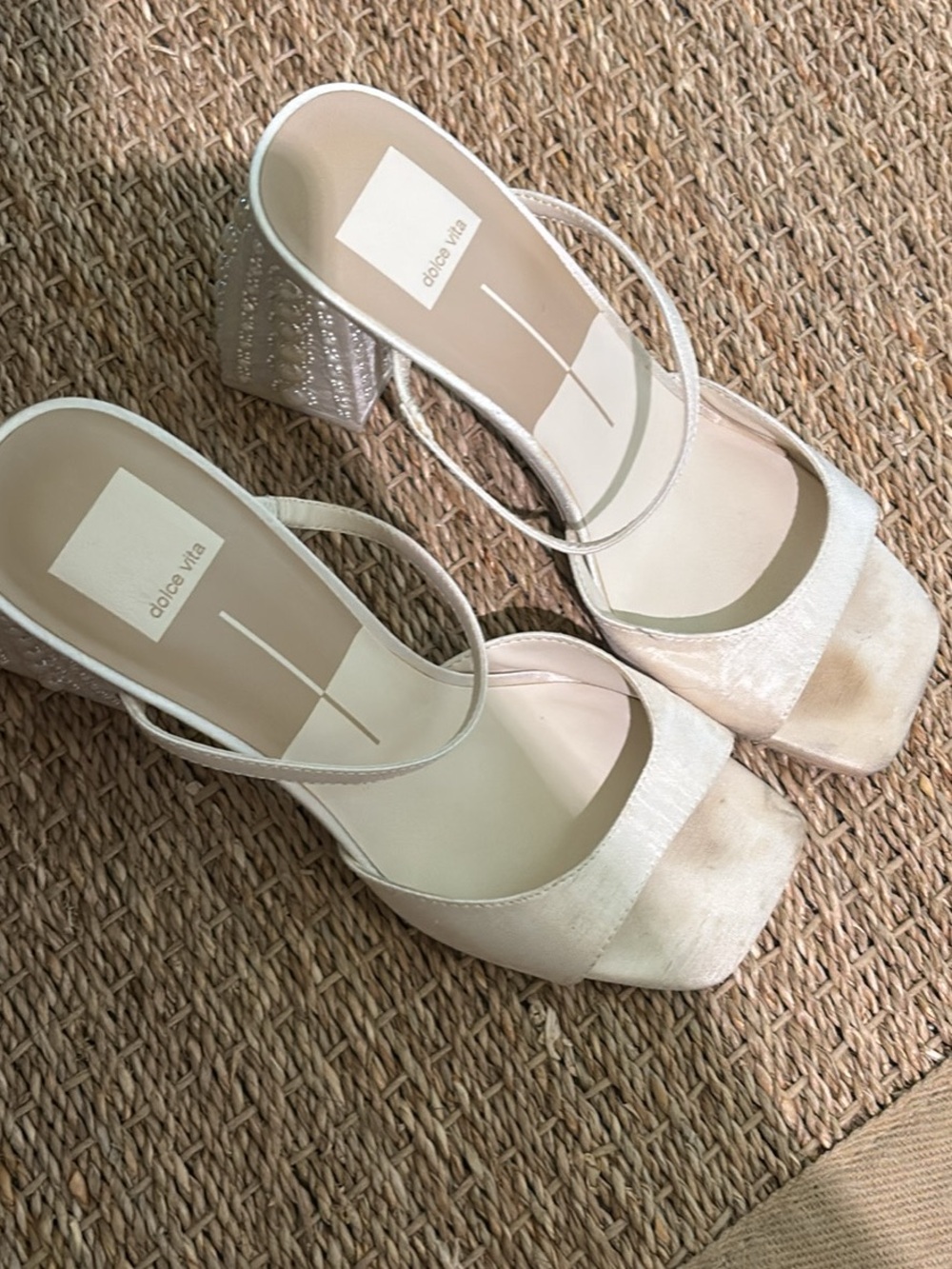 Dolce Vita Ivory Satin Block Heel Sandals